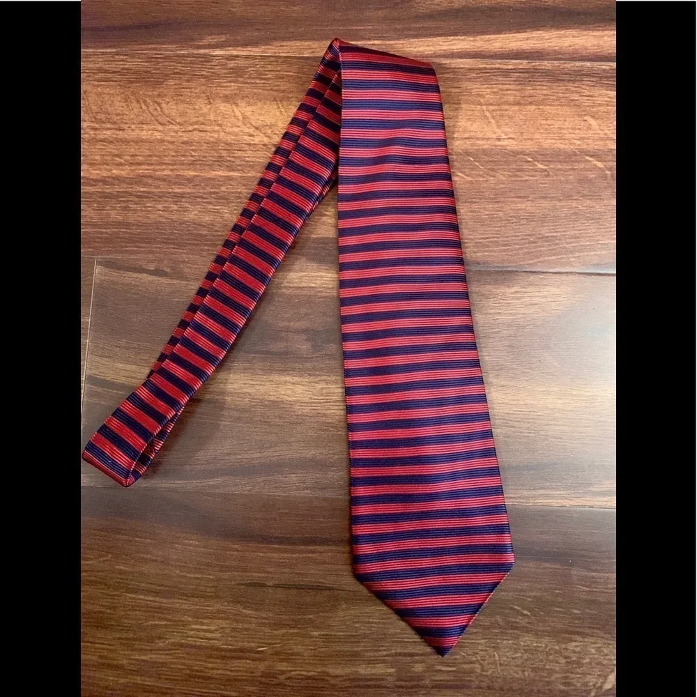 PIERRE CARDIN Vintage All Silk Red & Blue Striped Necktie